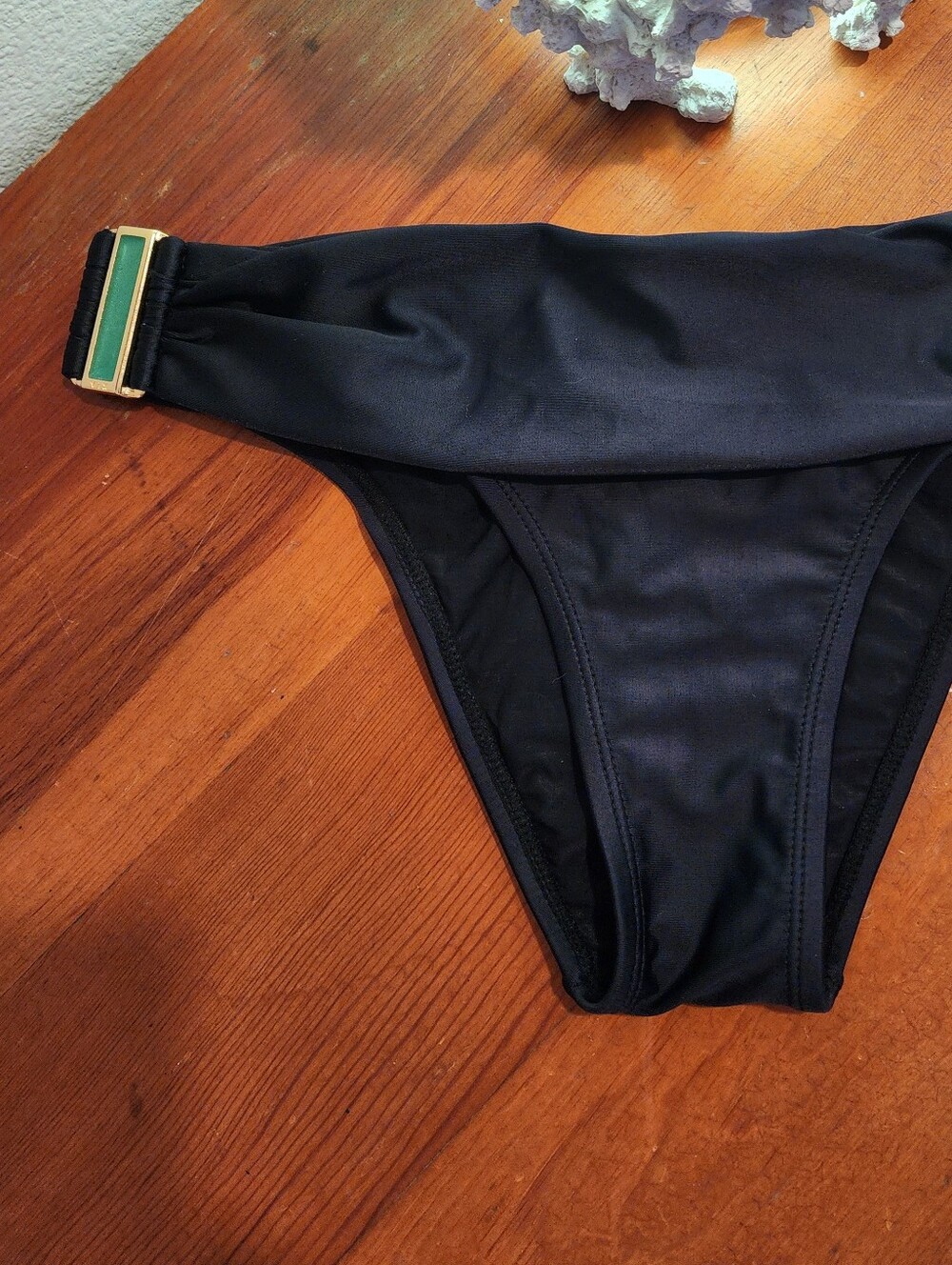 NEW! VIX PAULA HERMANNY Black Bikini Bottom with Green teal gold Accent
